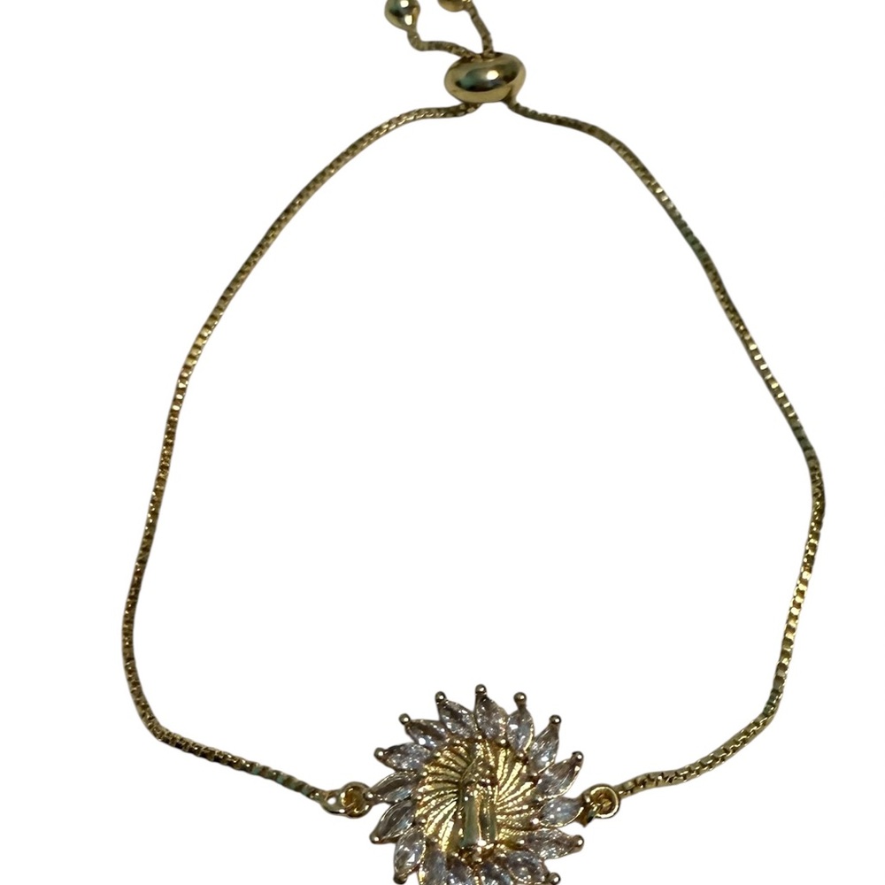 Elegant Gold Bracelet with Crystal Accents Our Lady of Guadalupe